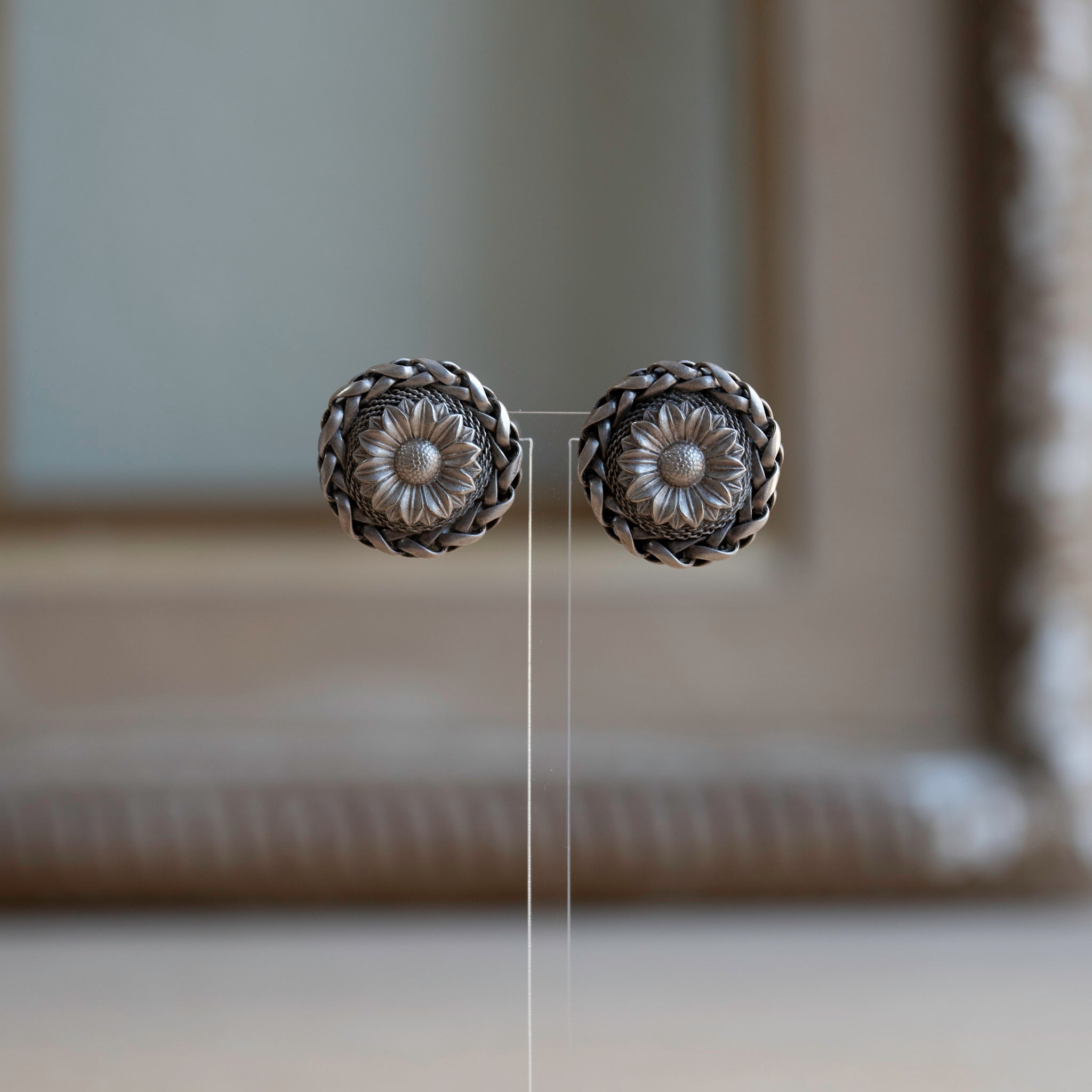 Flower Rope Silver Tone Earrings