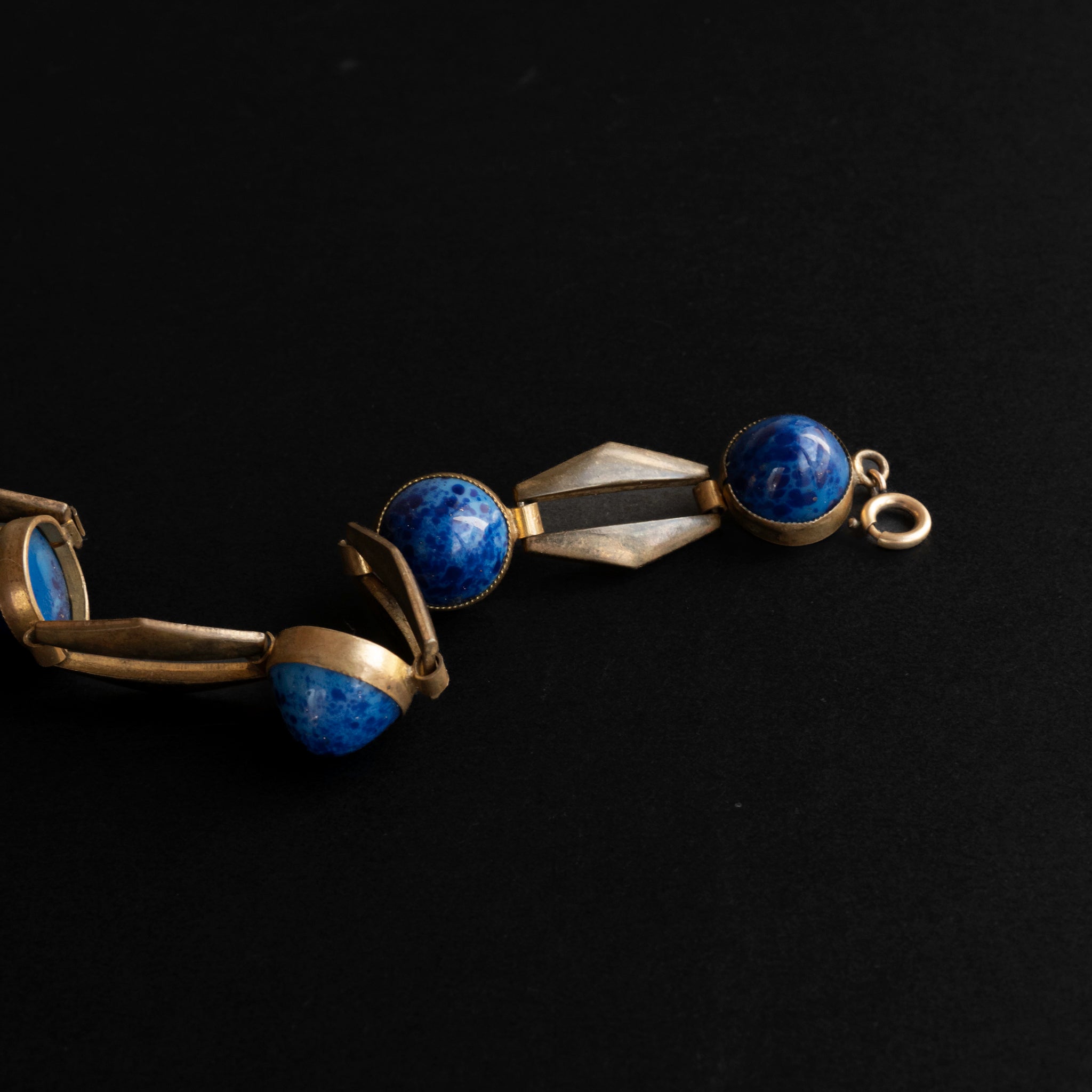 1930-40s Ocean Blue Glass Brass Bracelet