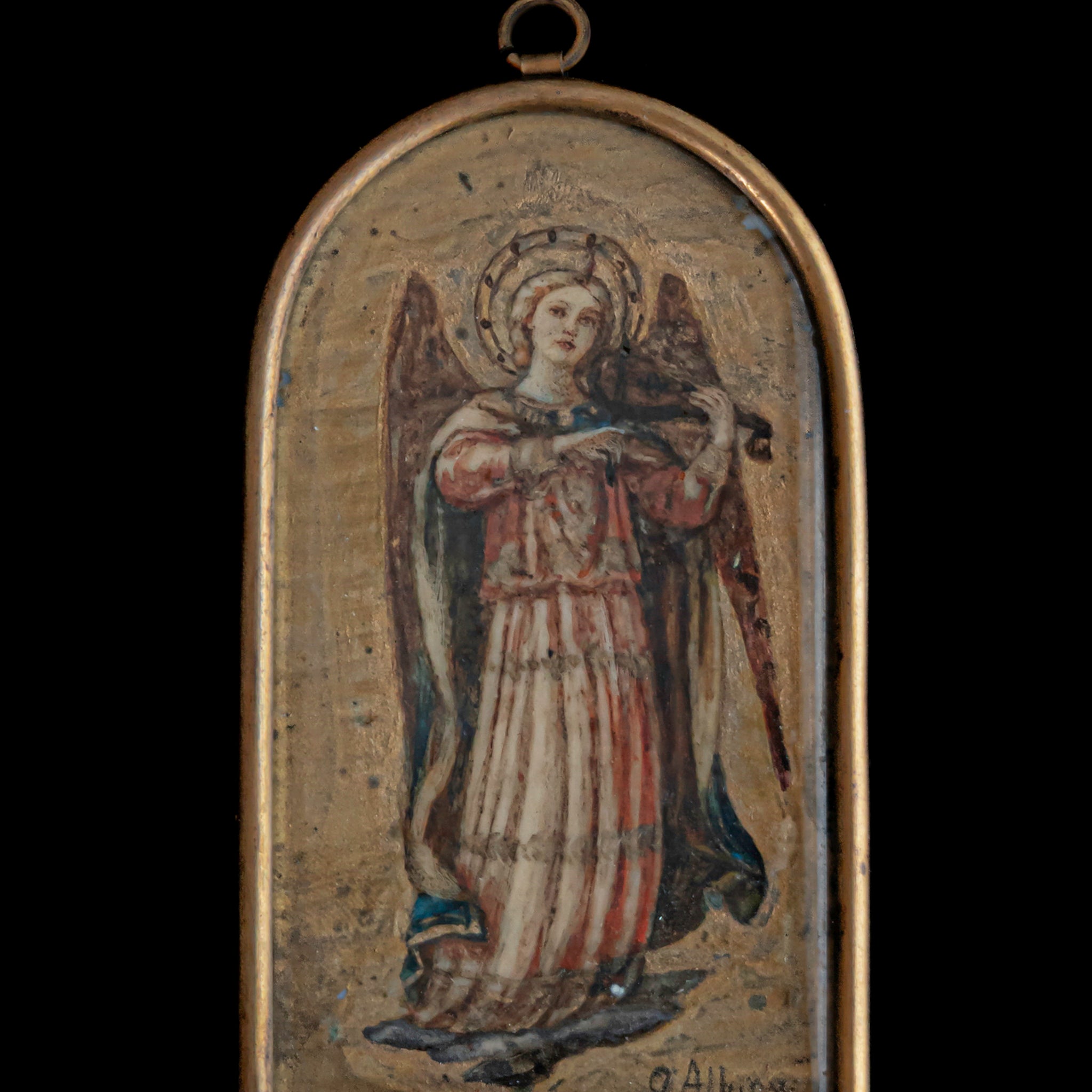 C.1880s Angel Musicien Painting Pendant