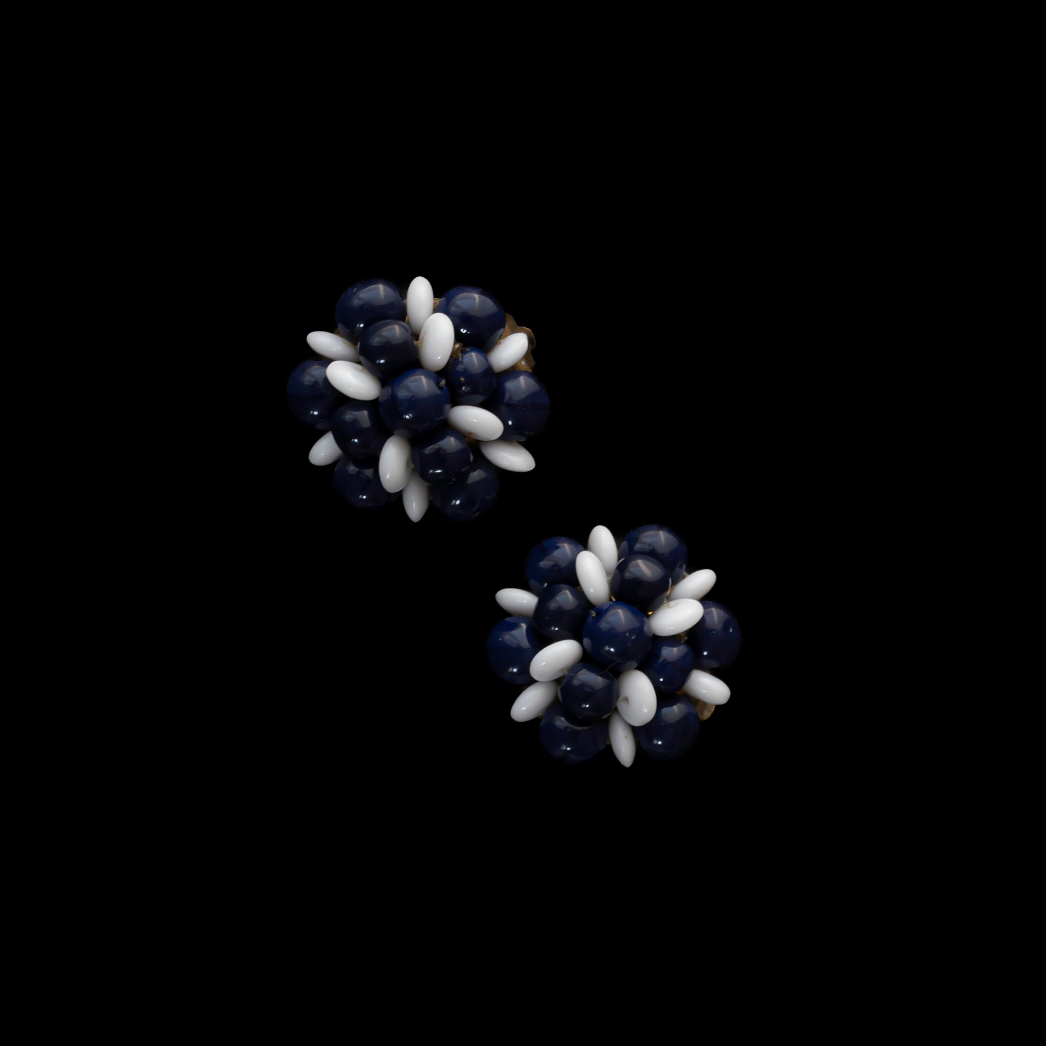 Navy Pure White Glass Flora Earrings