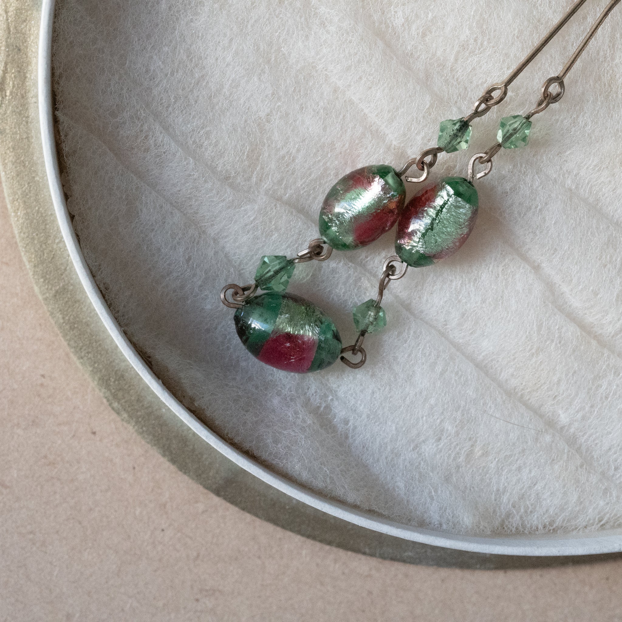 Czech Green Pink Glass Necklace