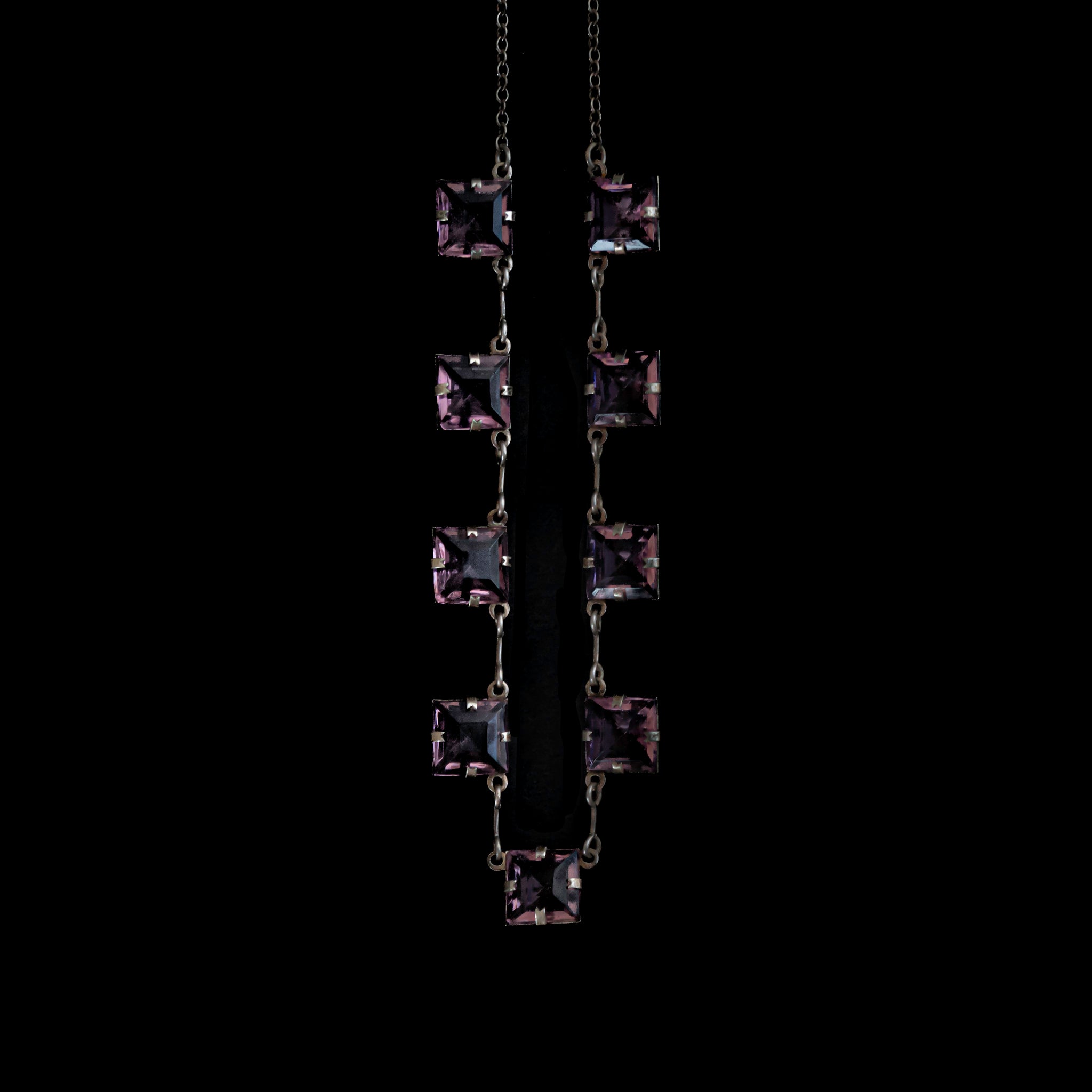 C.1930s Purple 9 Square Glass Necklace