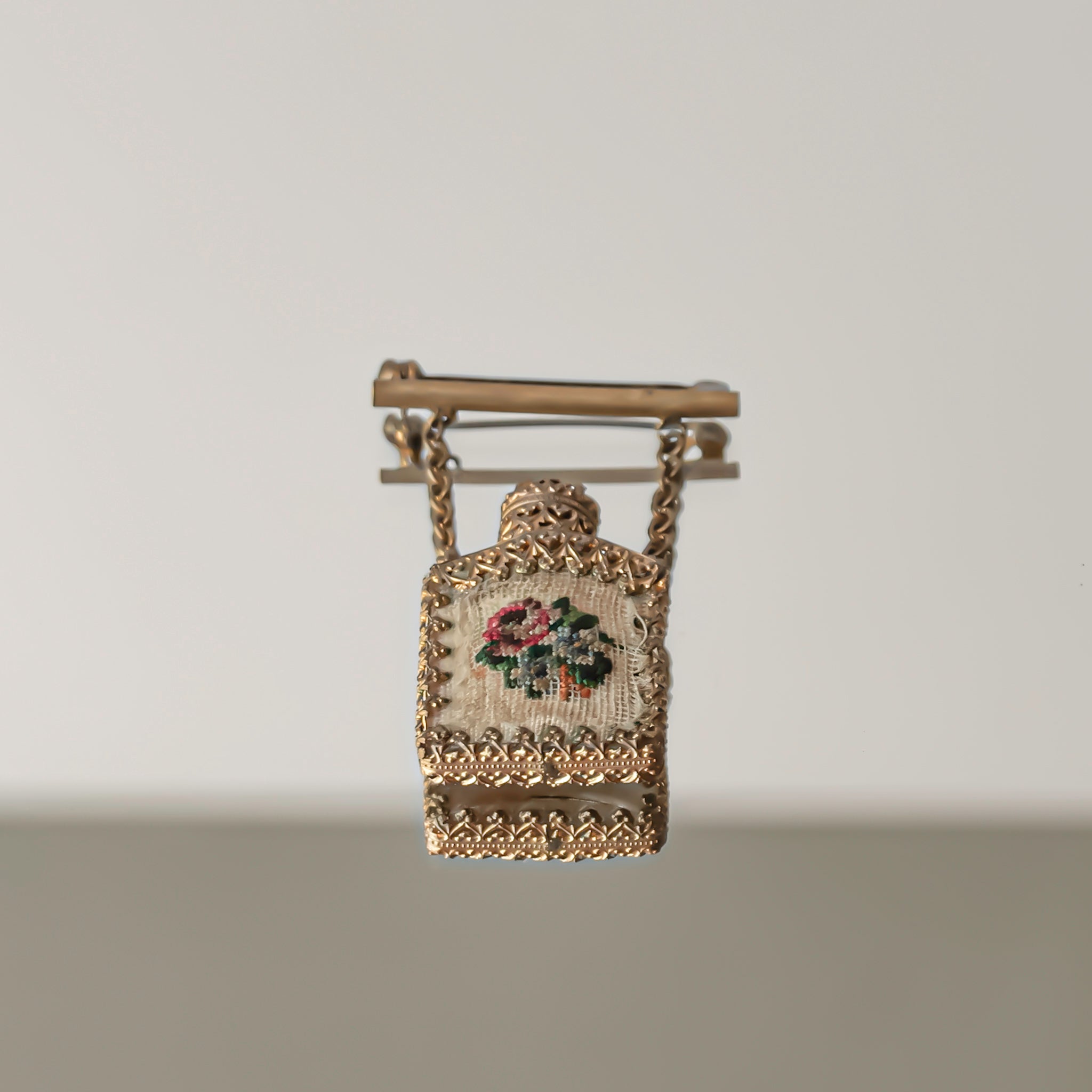 C.1930s Petit Point Perfume Bottle Brooch