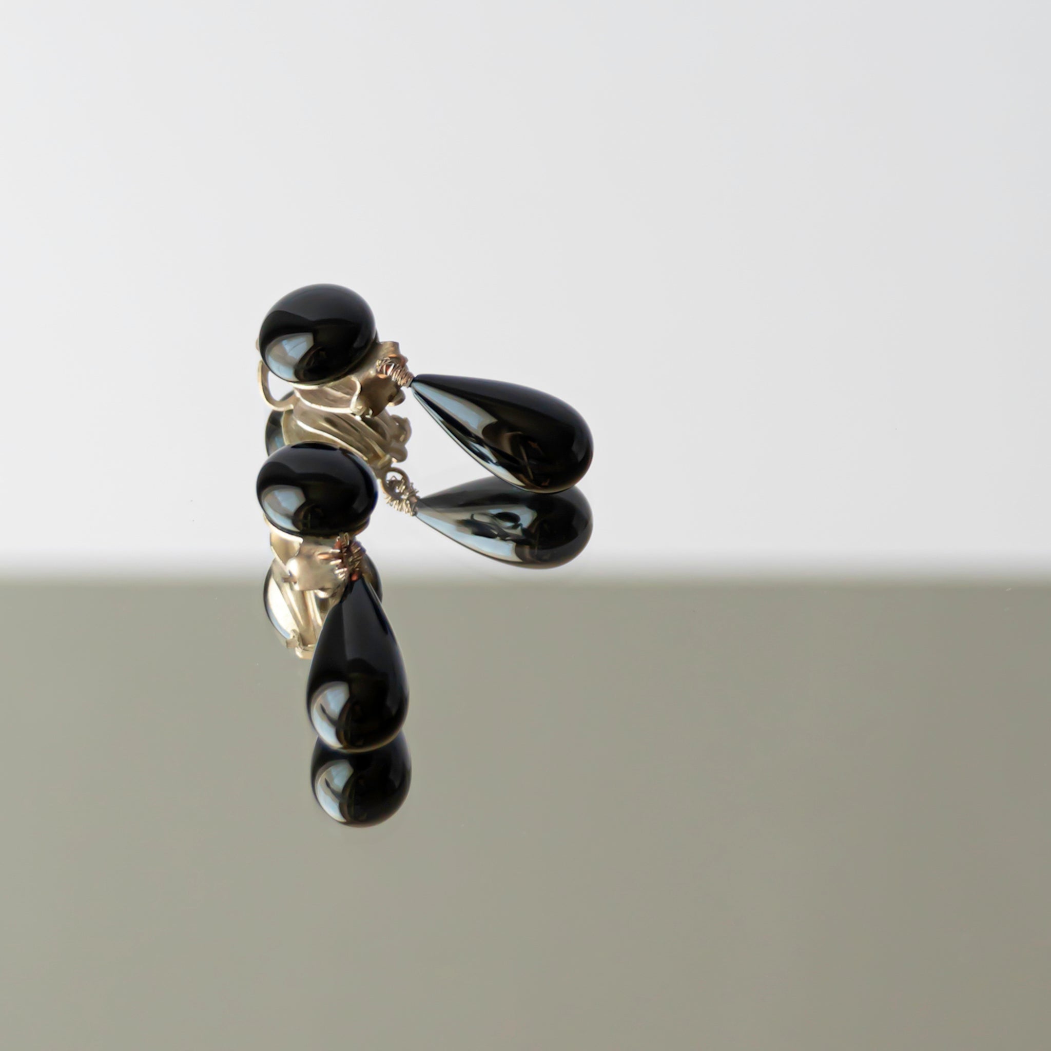 Deep Black Glass Tear Drop Earrings