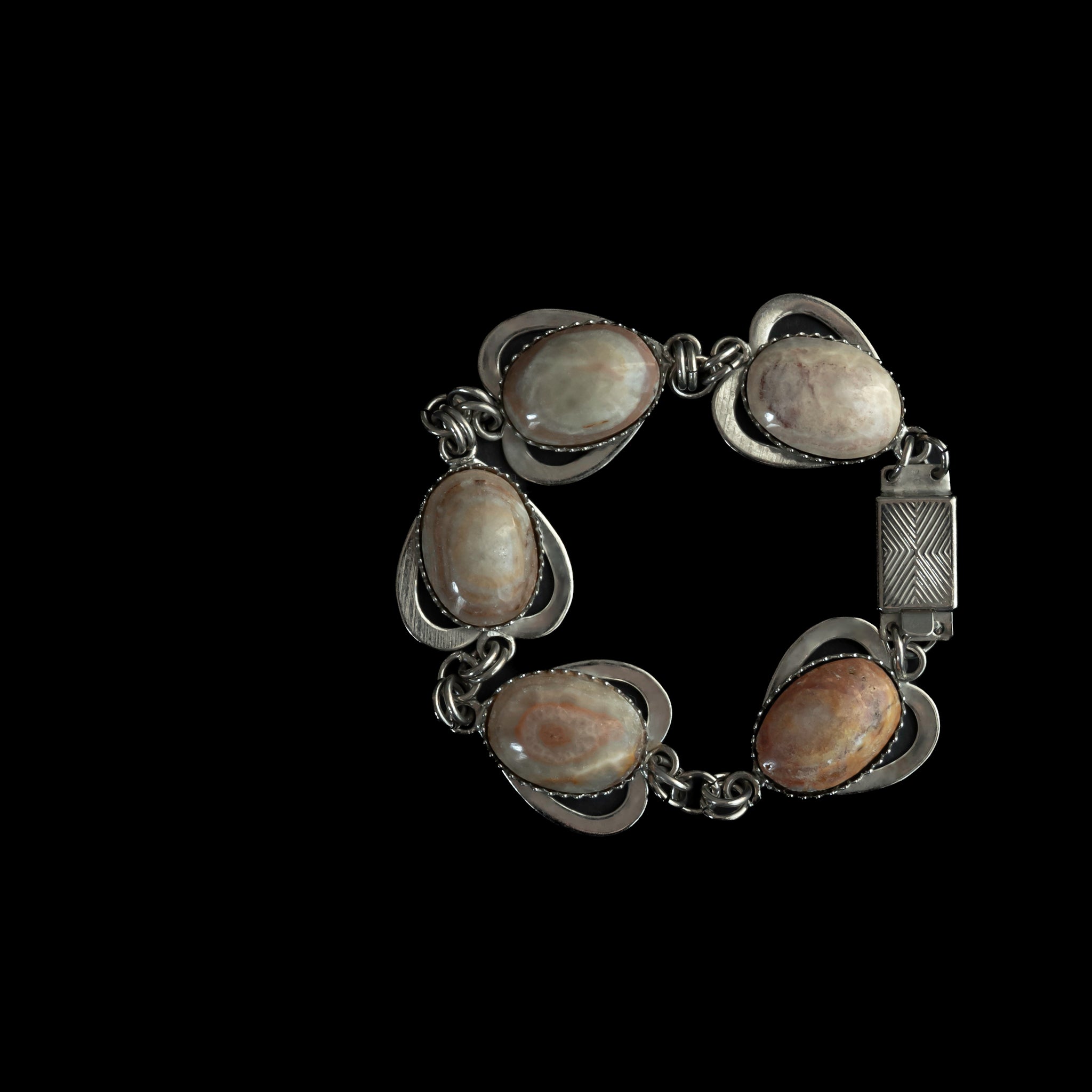 Smoky Earth Color Agate Silver Tone Bracelet