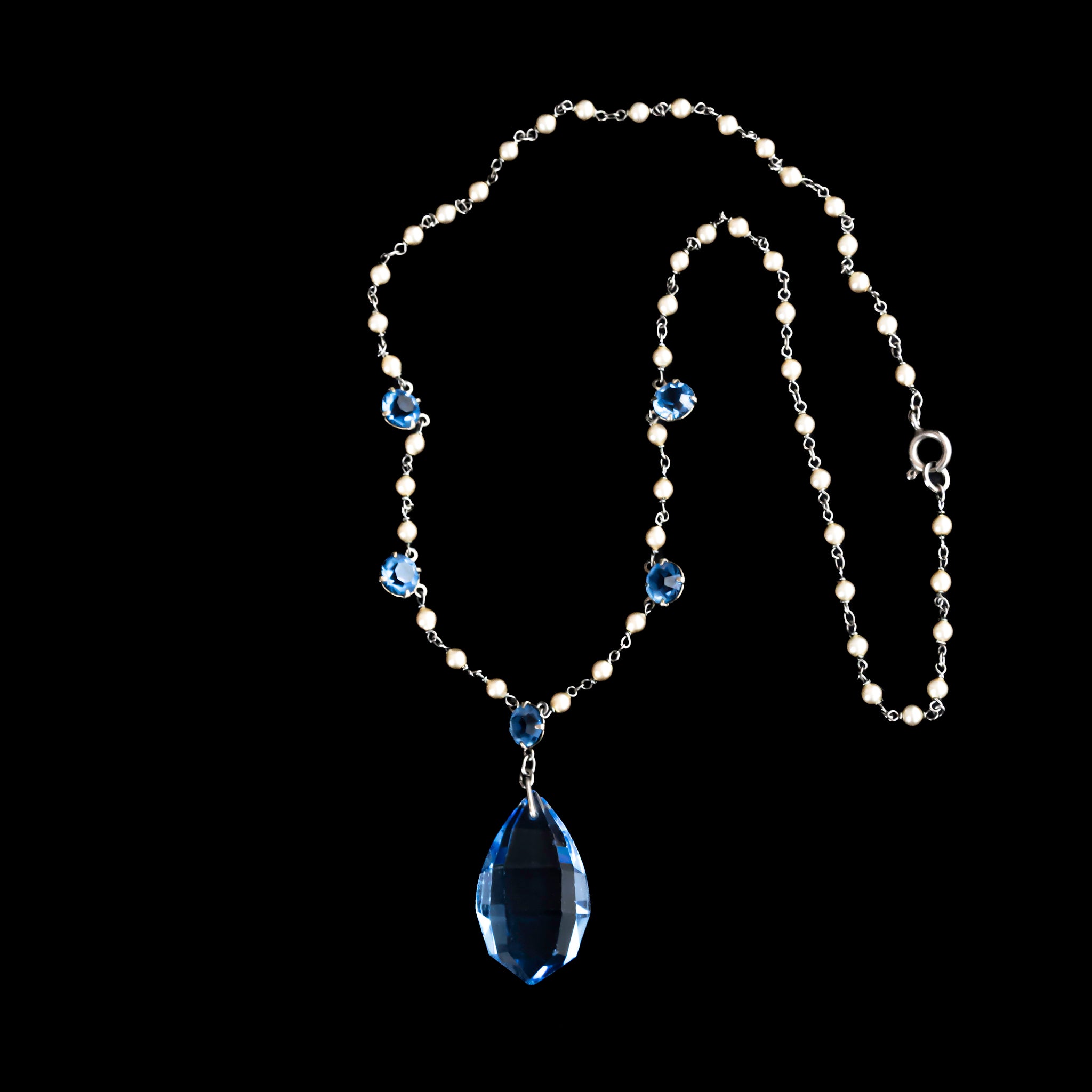 Light Blue Glass Pearl Chain Necklace