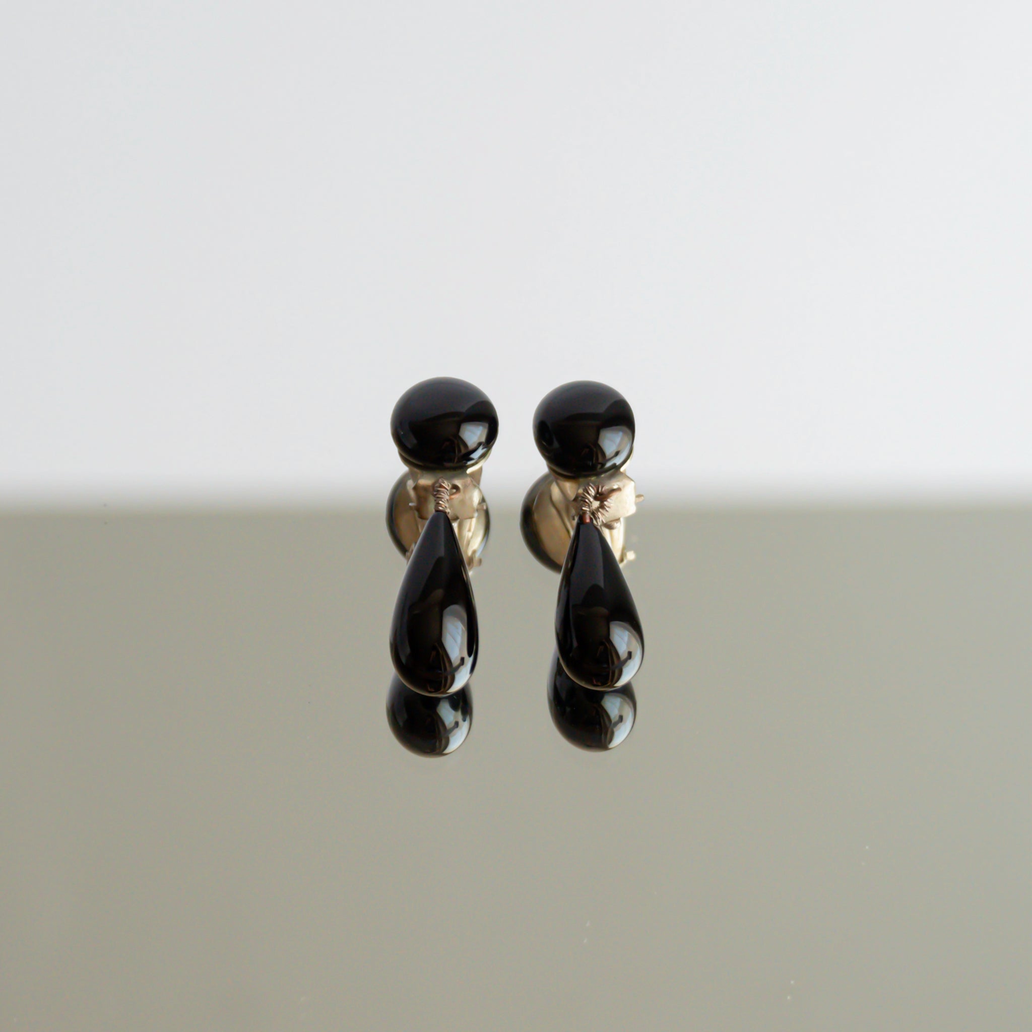 Deep Black Glass Tear Drop Earrings