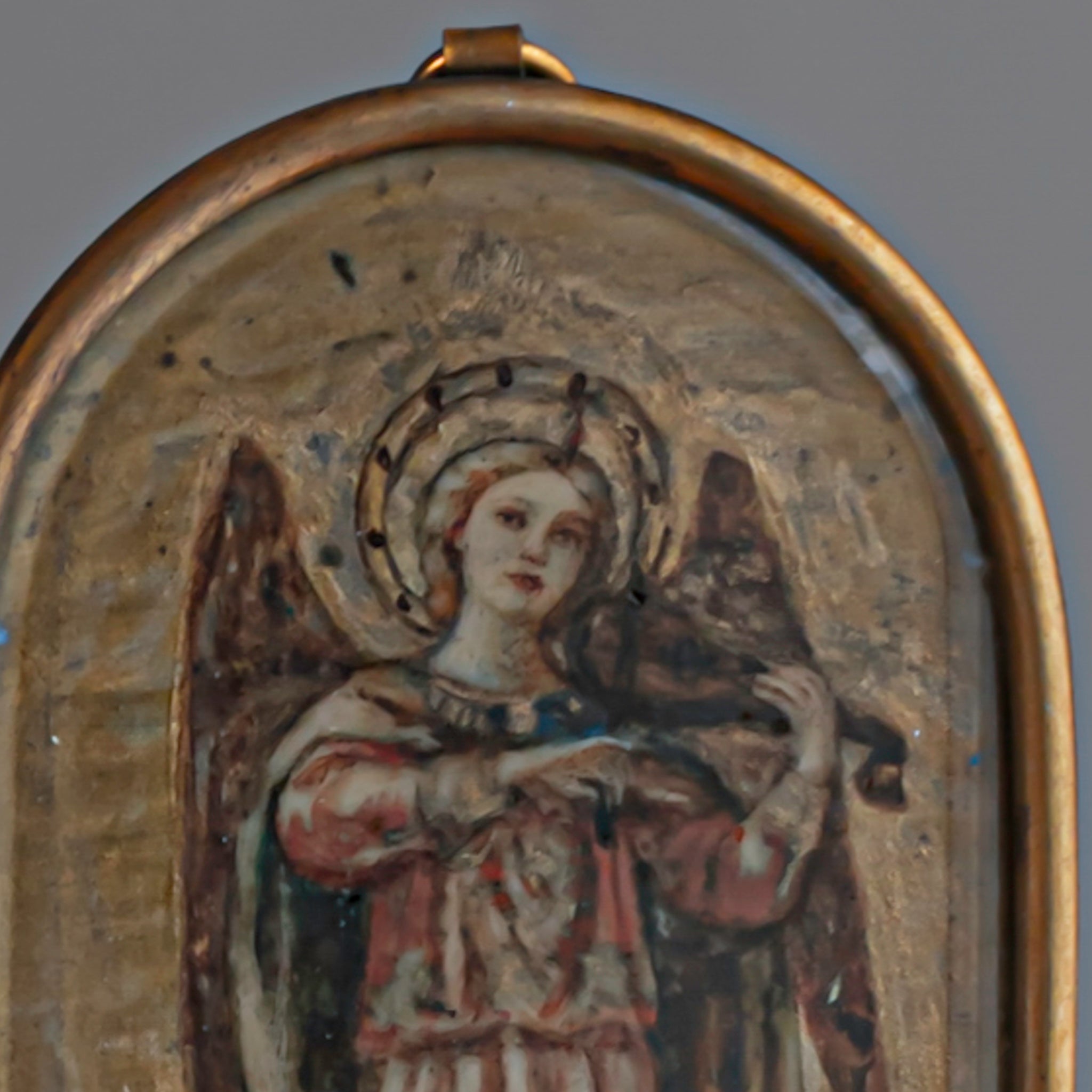 C.1880s Angel Musicien Painting Pendant