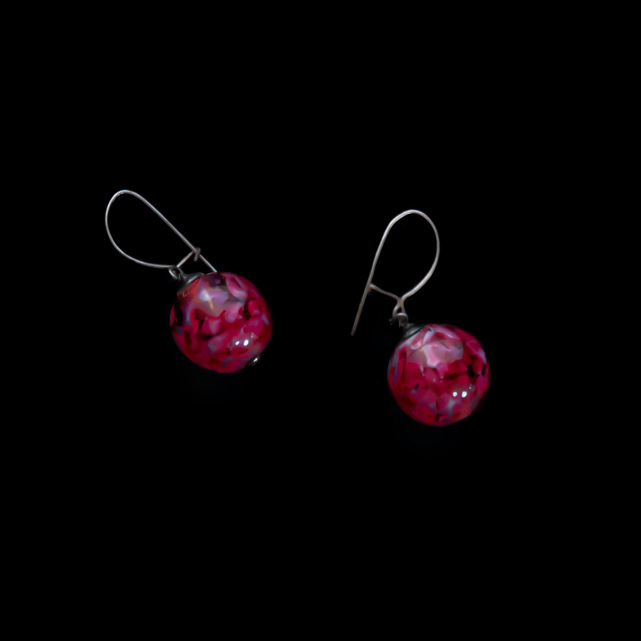 C.1930s Berry Red Marble Glass Pierced Earrings