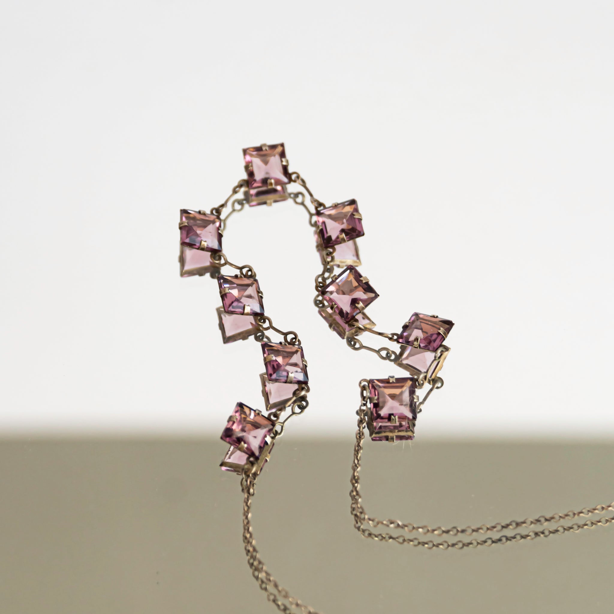 C.1930s Purple 9 Square Glass Necklace