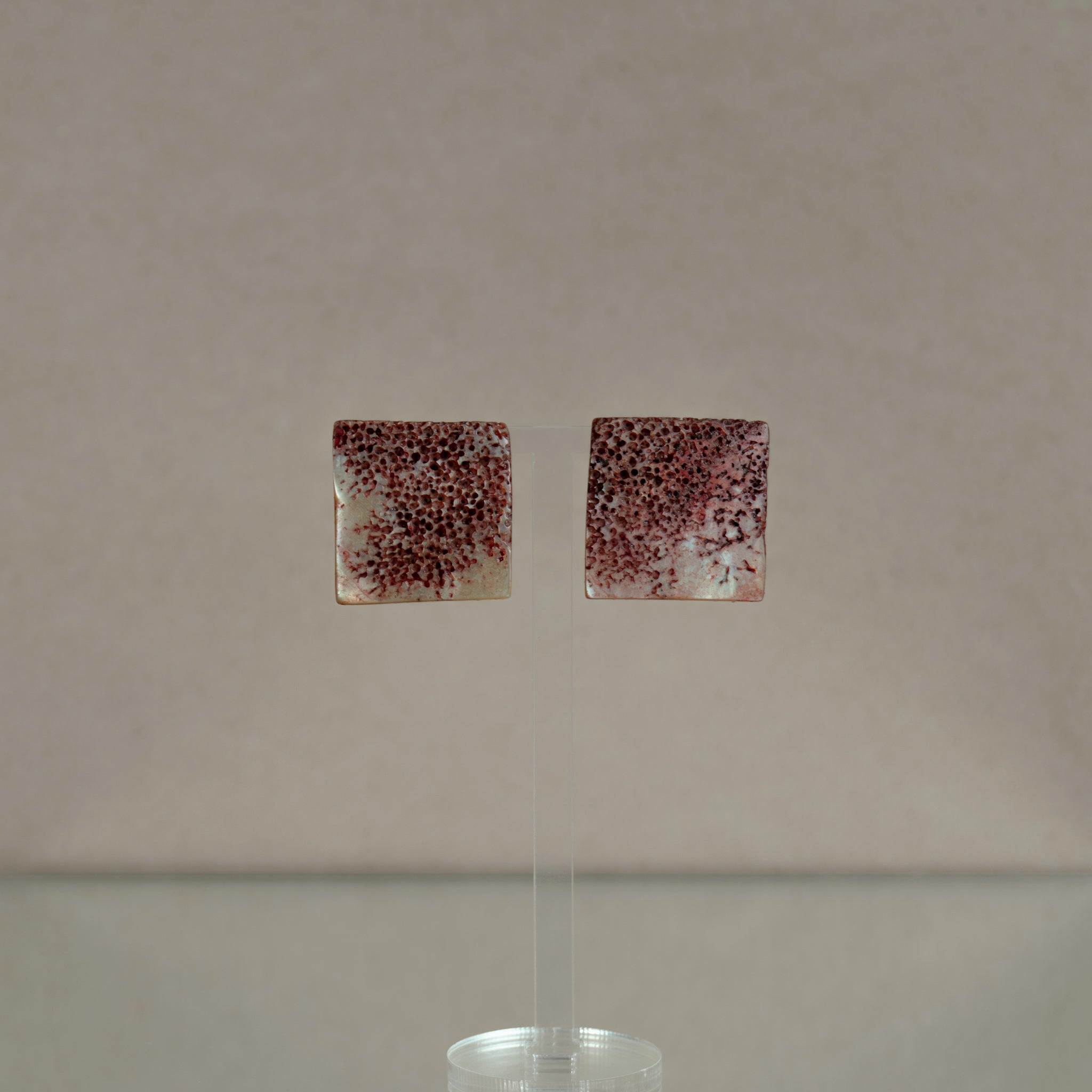 Pink Fossil Shell Square Earrings