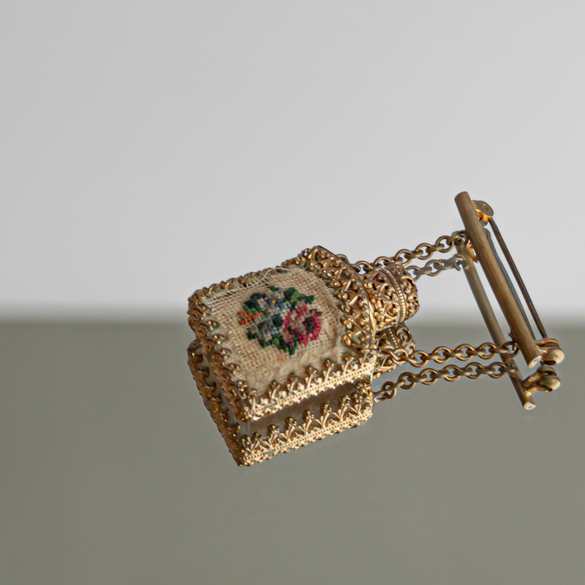 C.1930s Petit Point Perfume Bottle Brooch