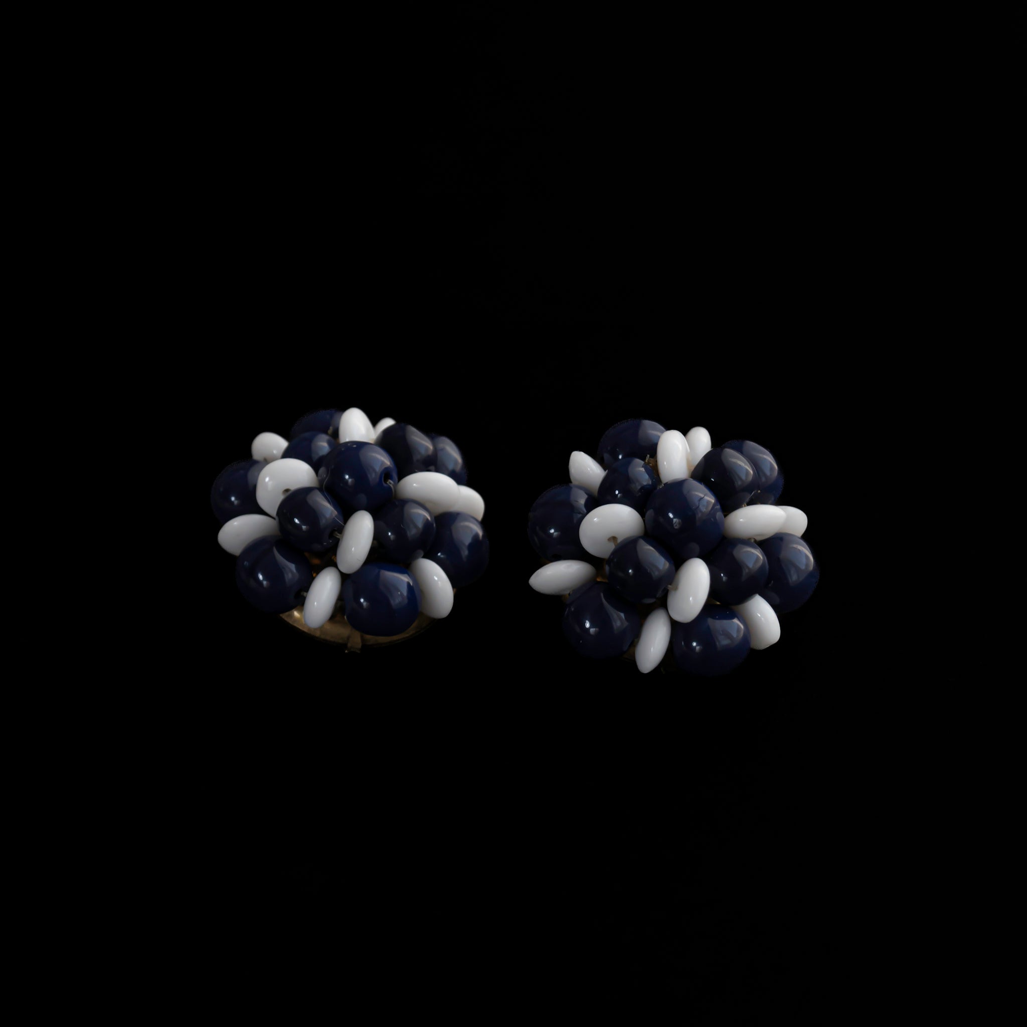 Navy Pure White Glass Flora Earrings