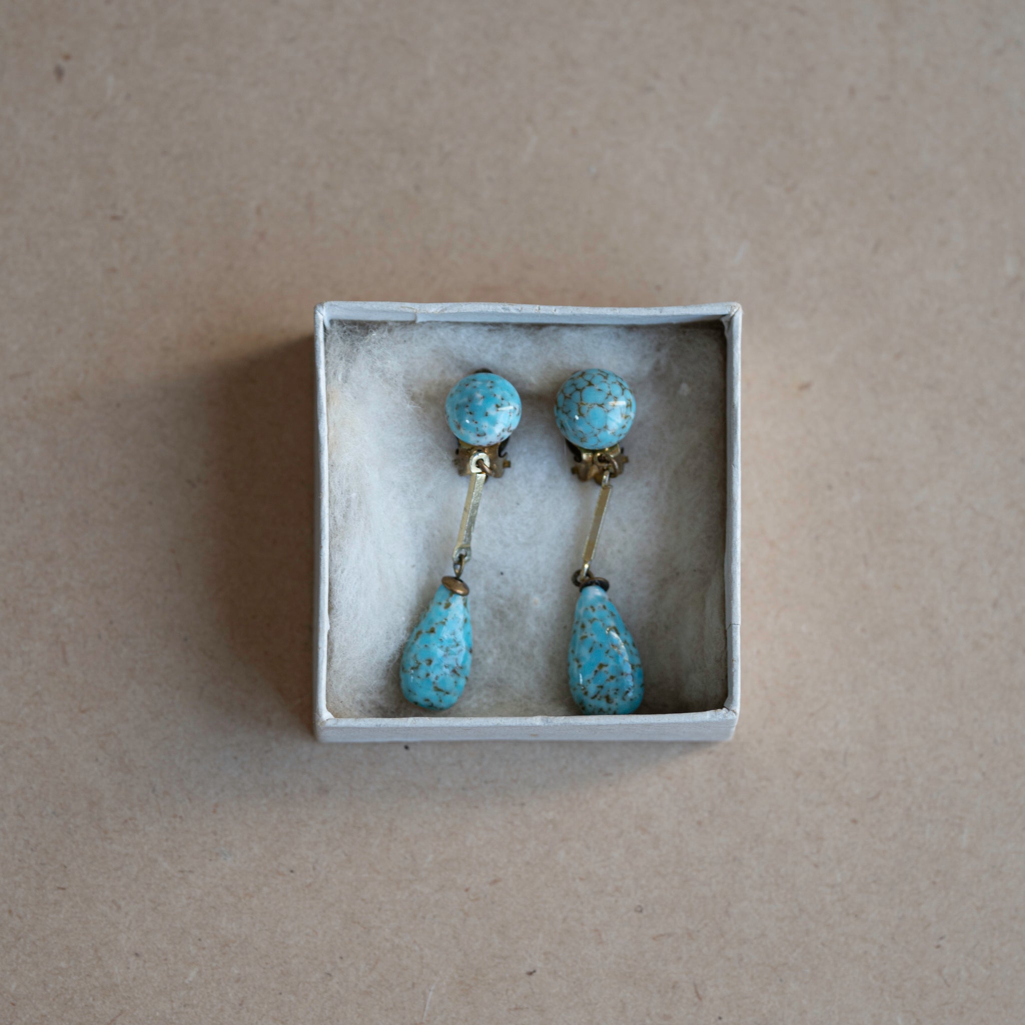 Blue Marble Glass Drop Earrings