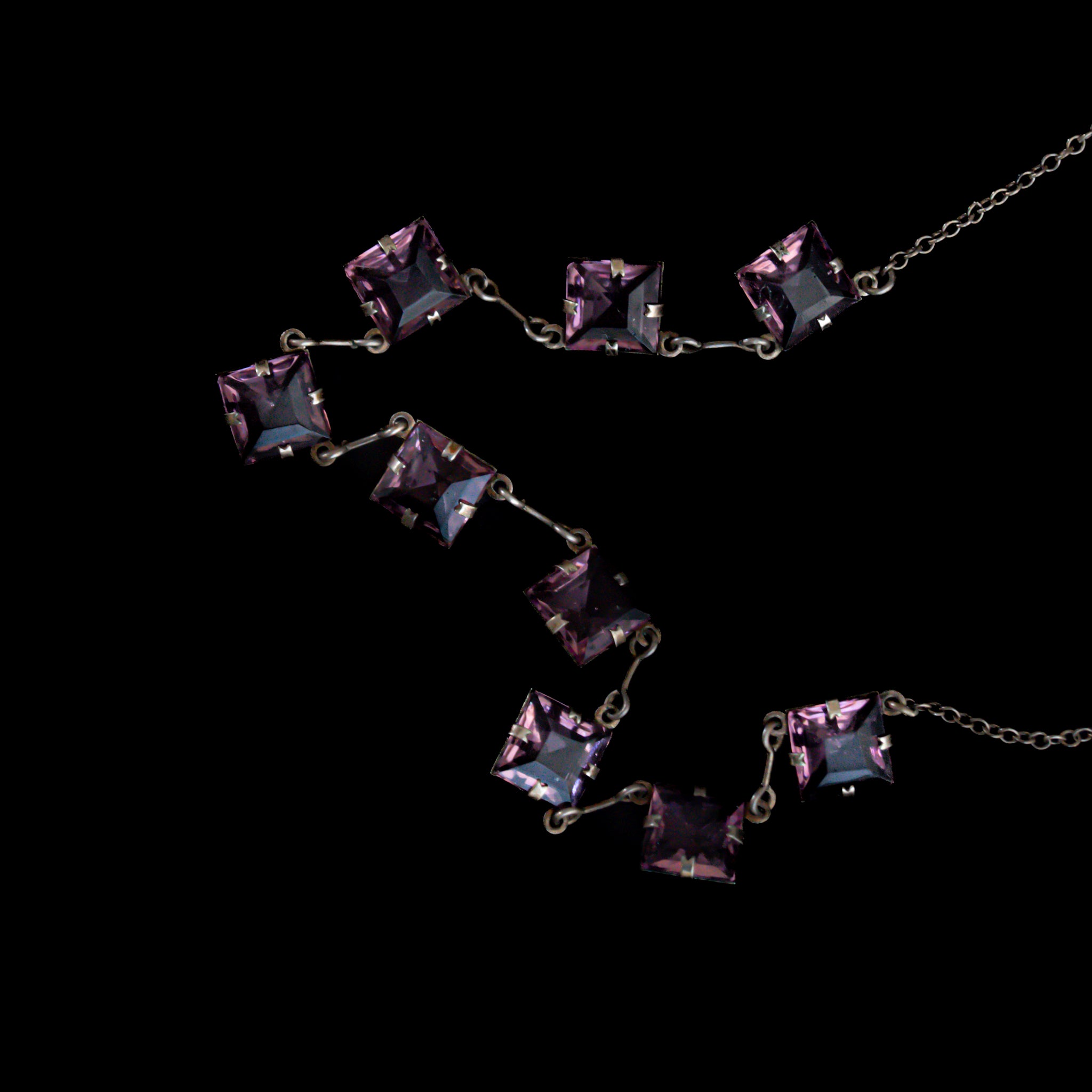 C.1930s Purple 9 Square Glass Necklace