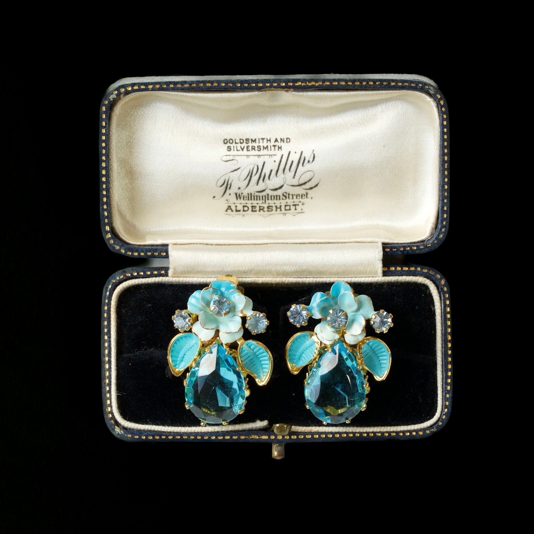 Austria Light Blue Flower Glass Enamel Earrings