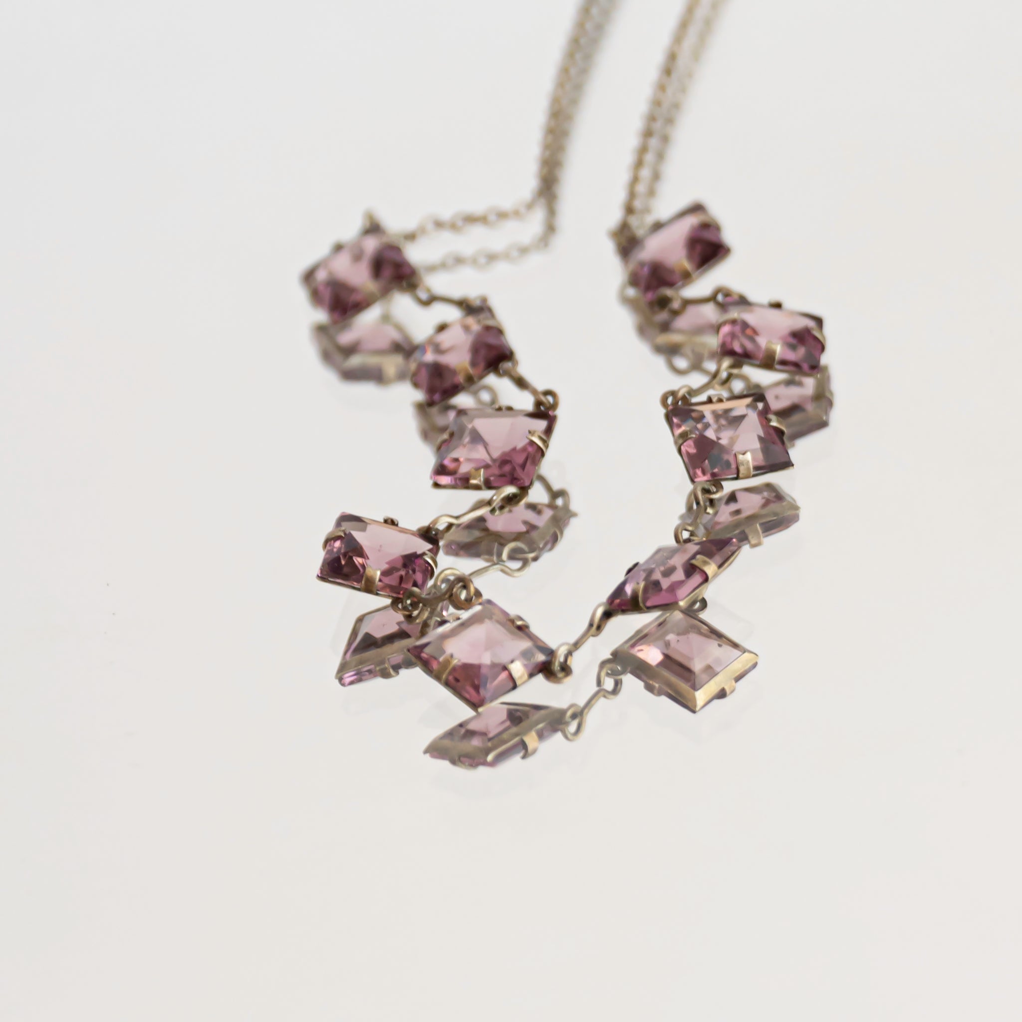 C.1930s Purple 9 Square Glass Necklace