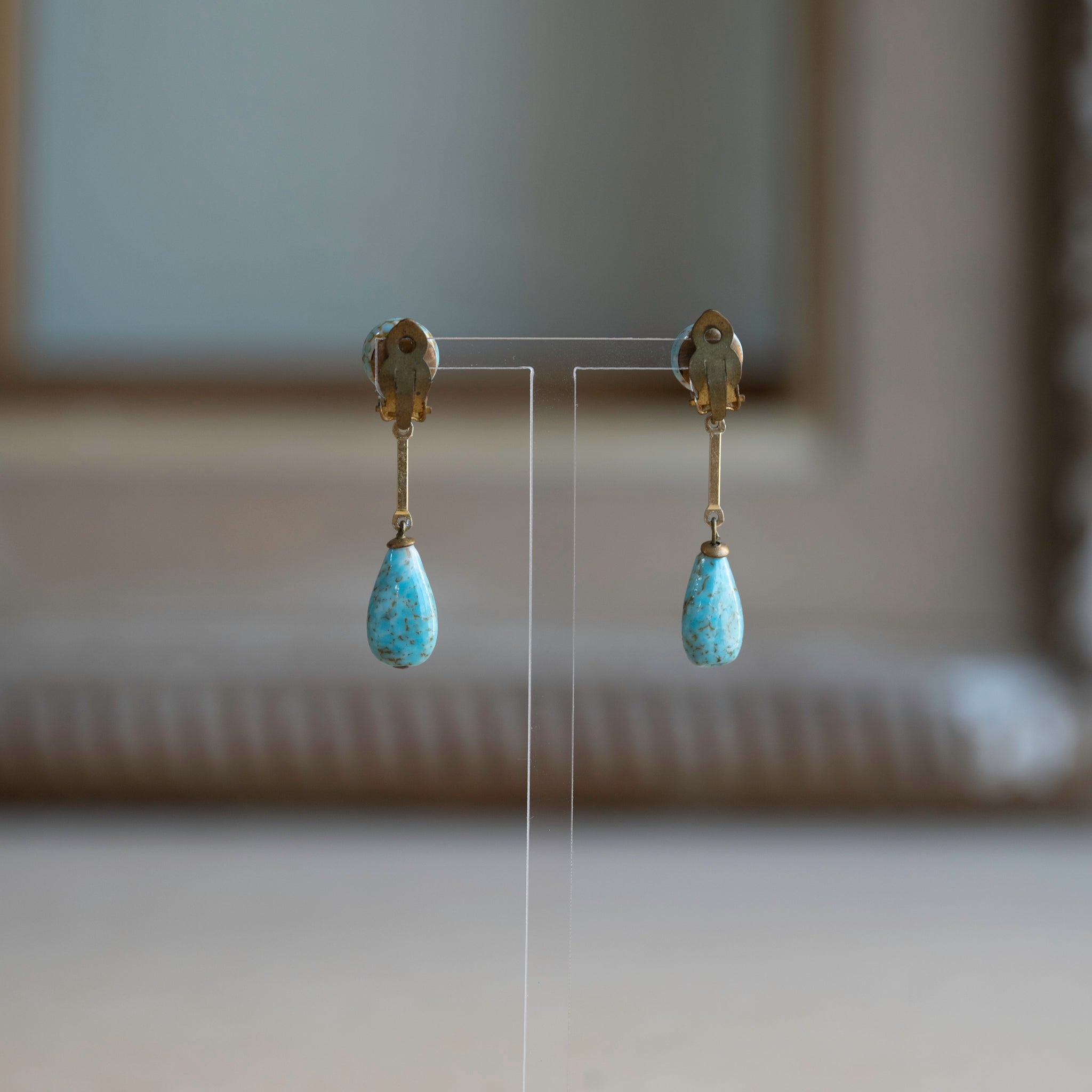 Blue Marble Glass Drop Earrings