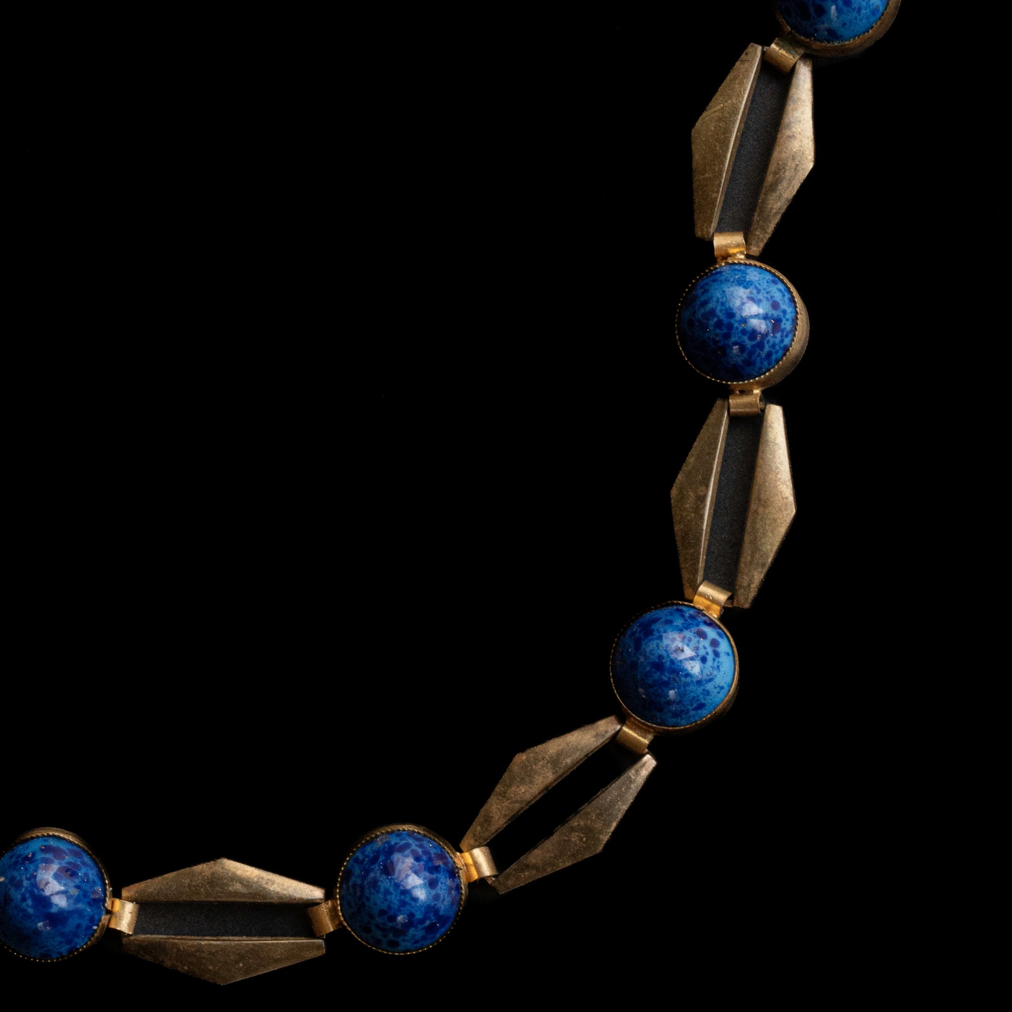 1930-40s Ocean Blue Glass Brass Bracelet