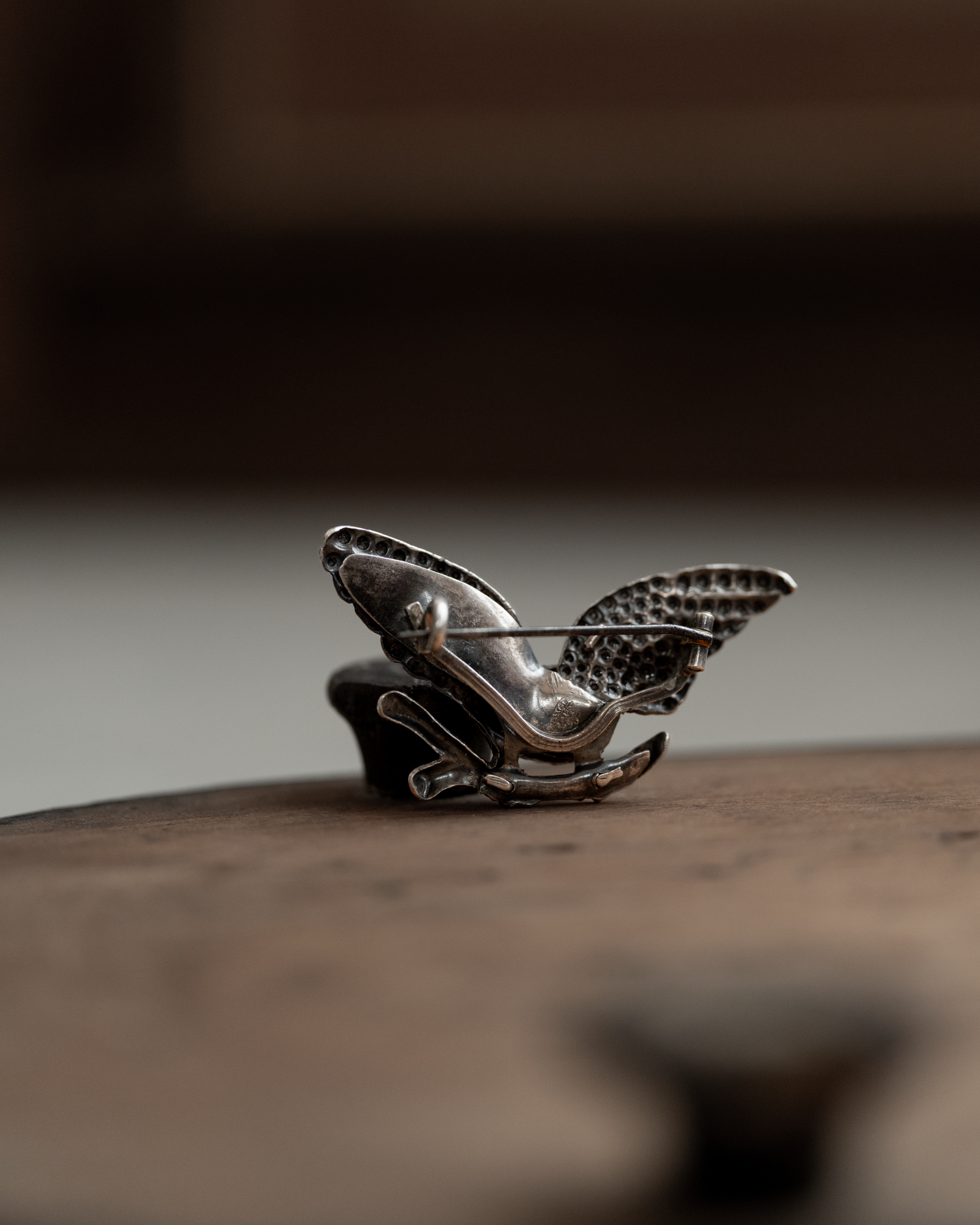 Flying Red Eye Bird Silver Brooch