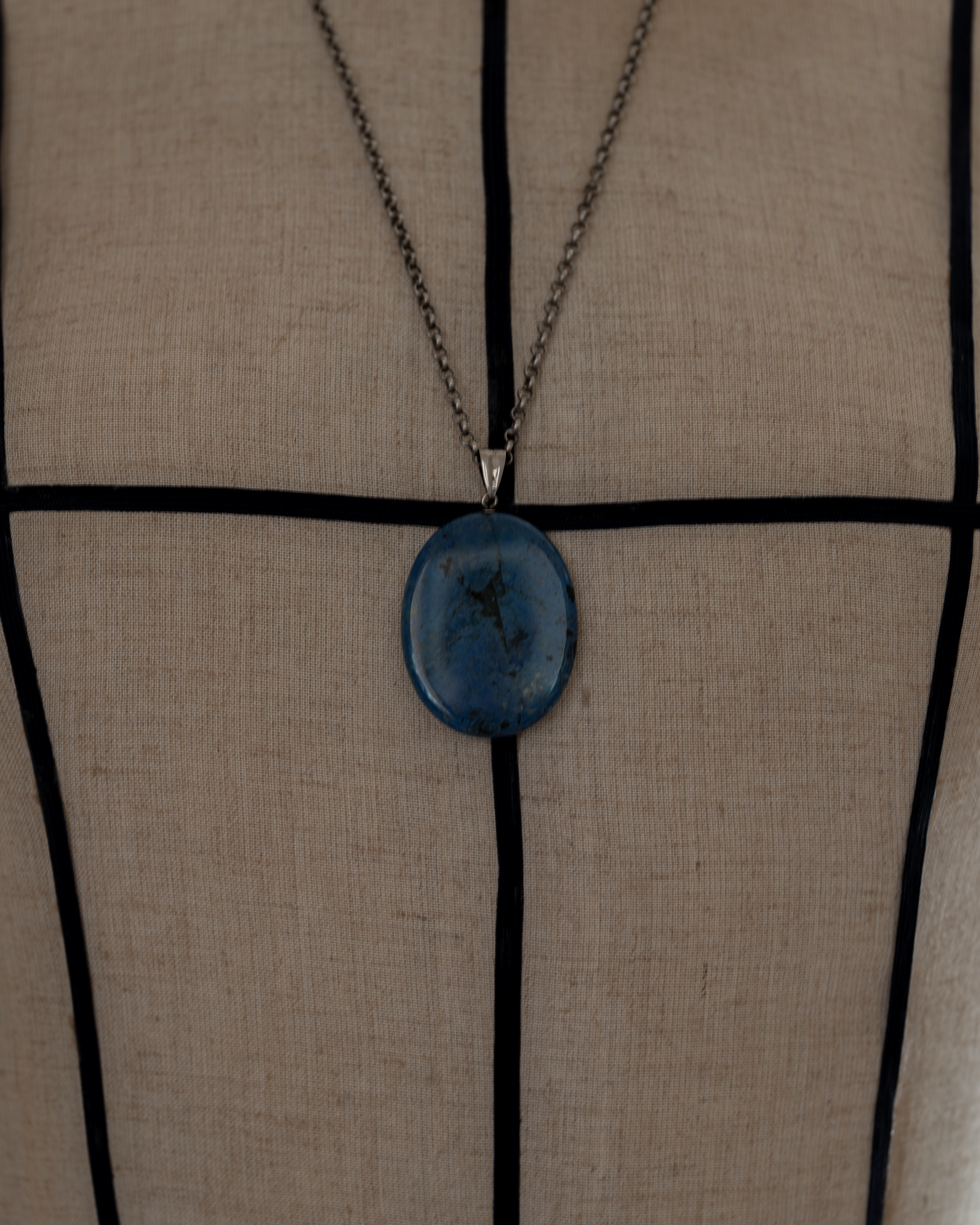 C.1900s French Monogram Blue Marble Stone Necklace