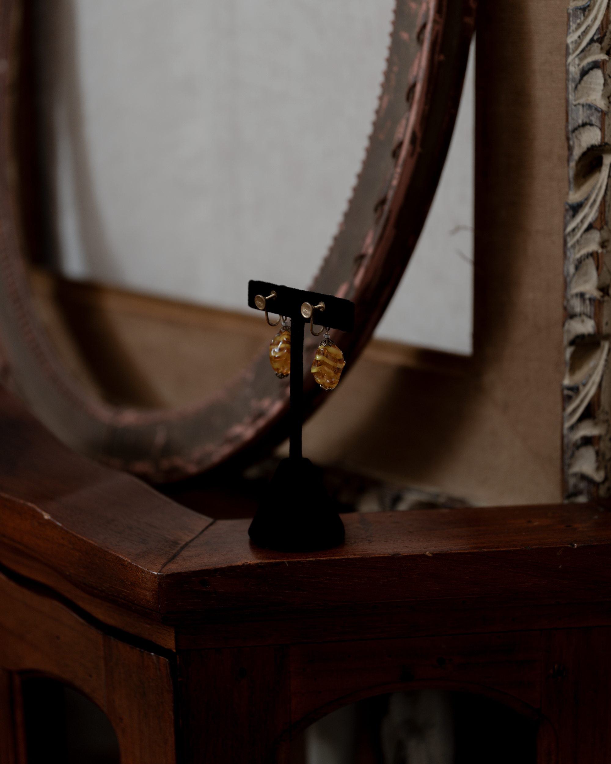 Honey Yellow Marble and Black Glass Earrings