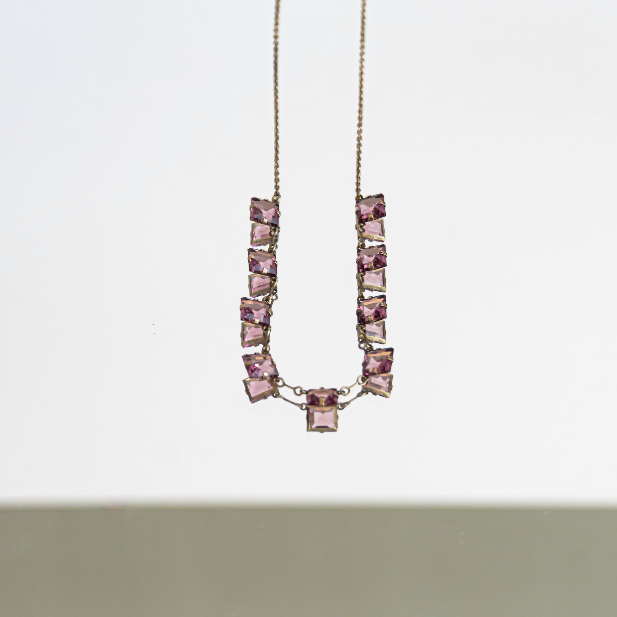 C.1930s Purple 9 Square Glass Necklace