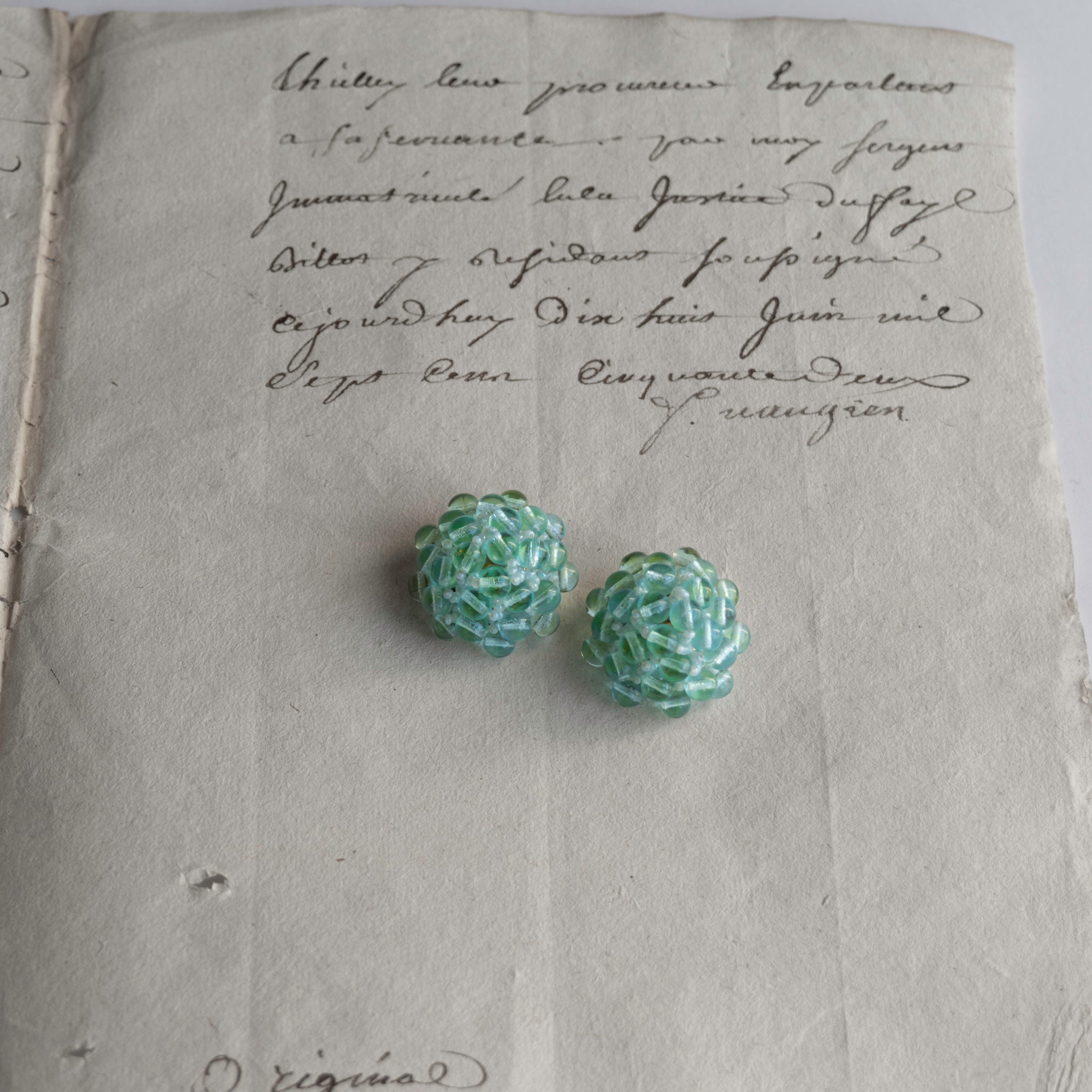 C.1940s French Mint Green Soda Glass Earrings