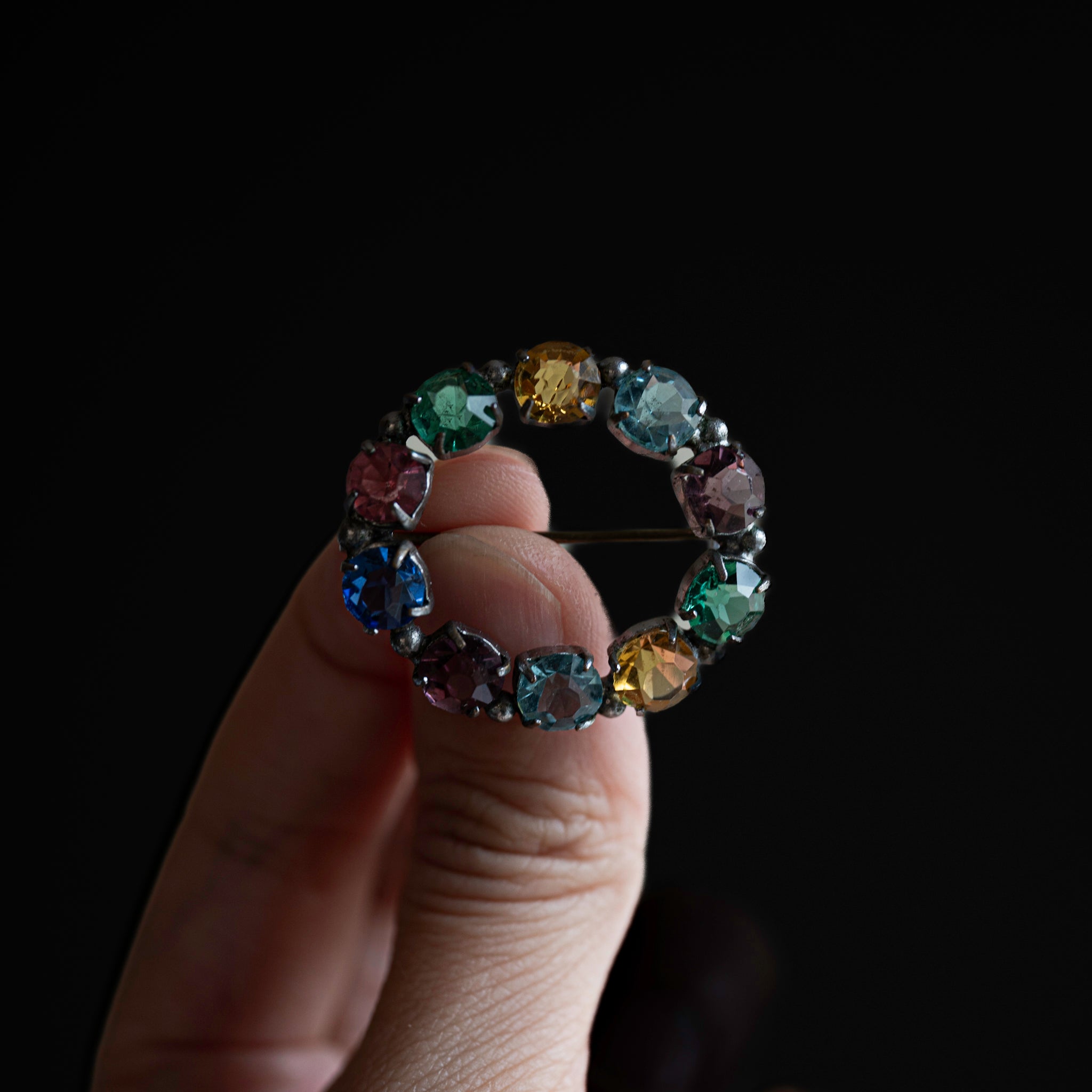 Open Back Multi Color Glass Wreath Brooch