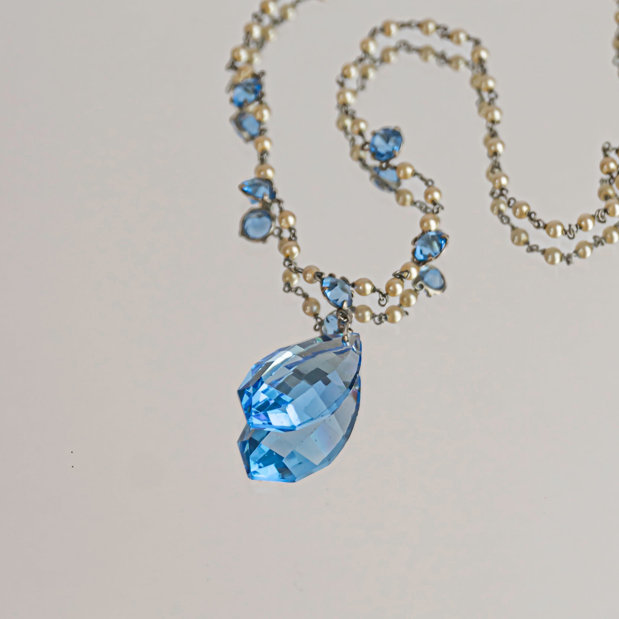 Light Blue Glass Pearl Chain Necklace