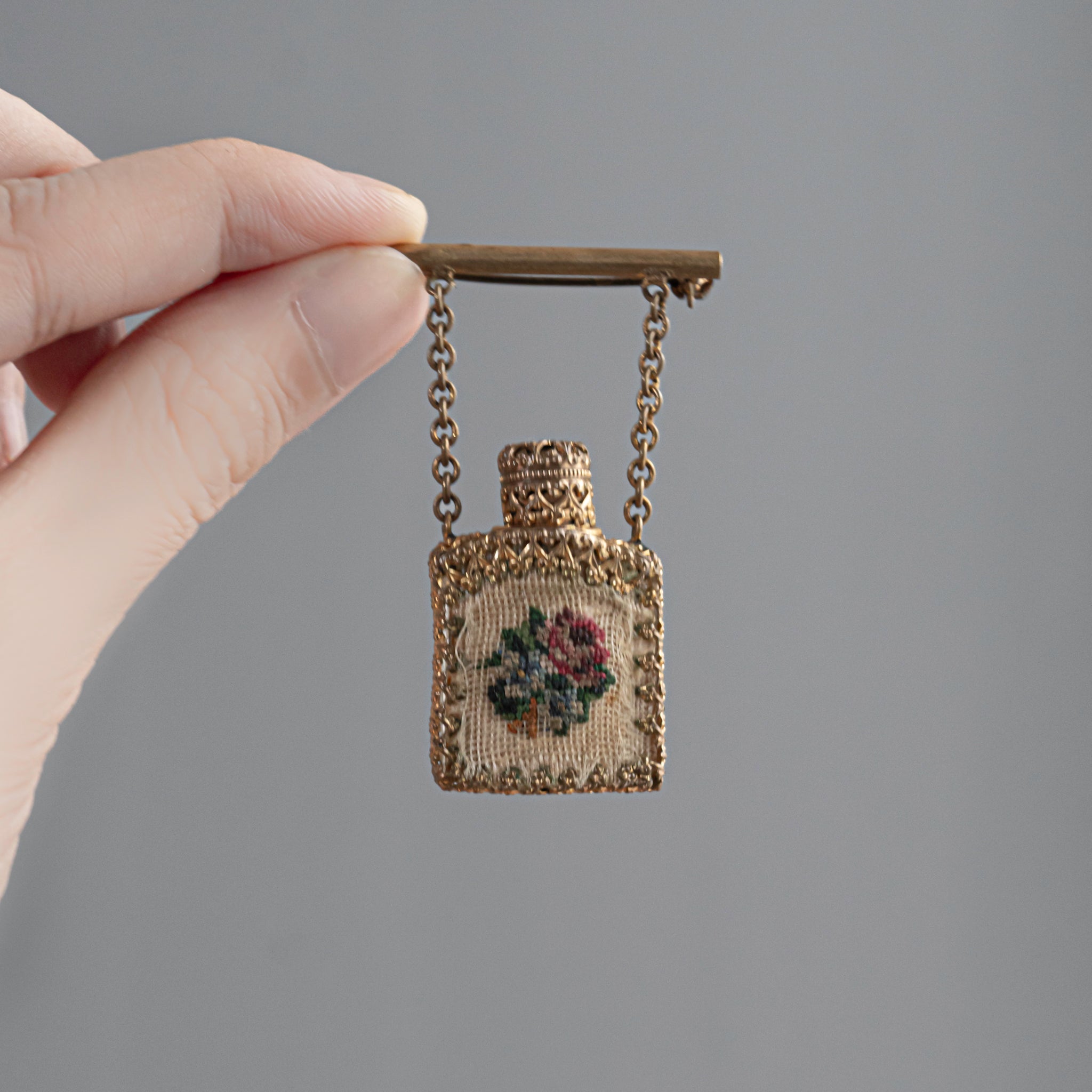 C.1930s Petit Point Perfume Bottle Brooch