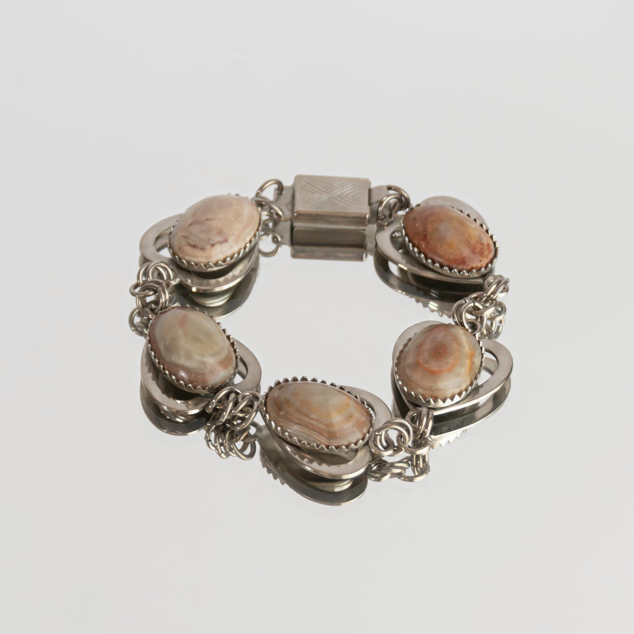 Smoky Earth Color Agate Silver Tone Bracelet