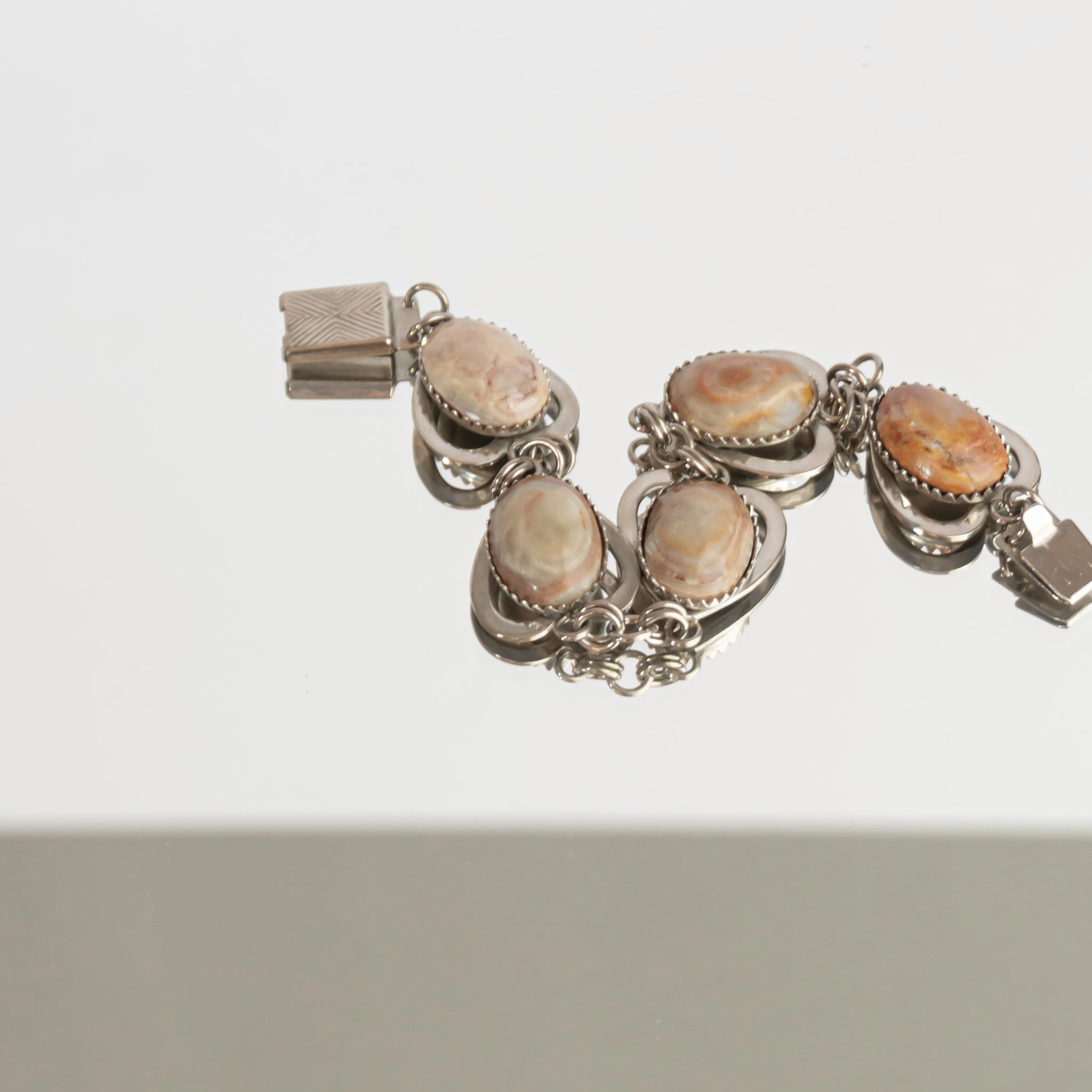 Smoky Earth Color Agate Silver Tone Bracelet